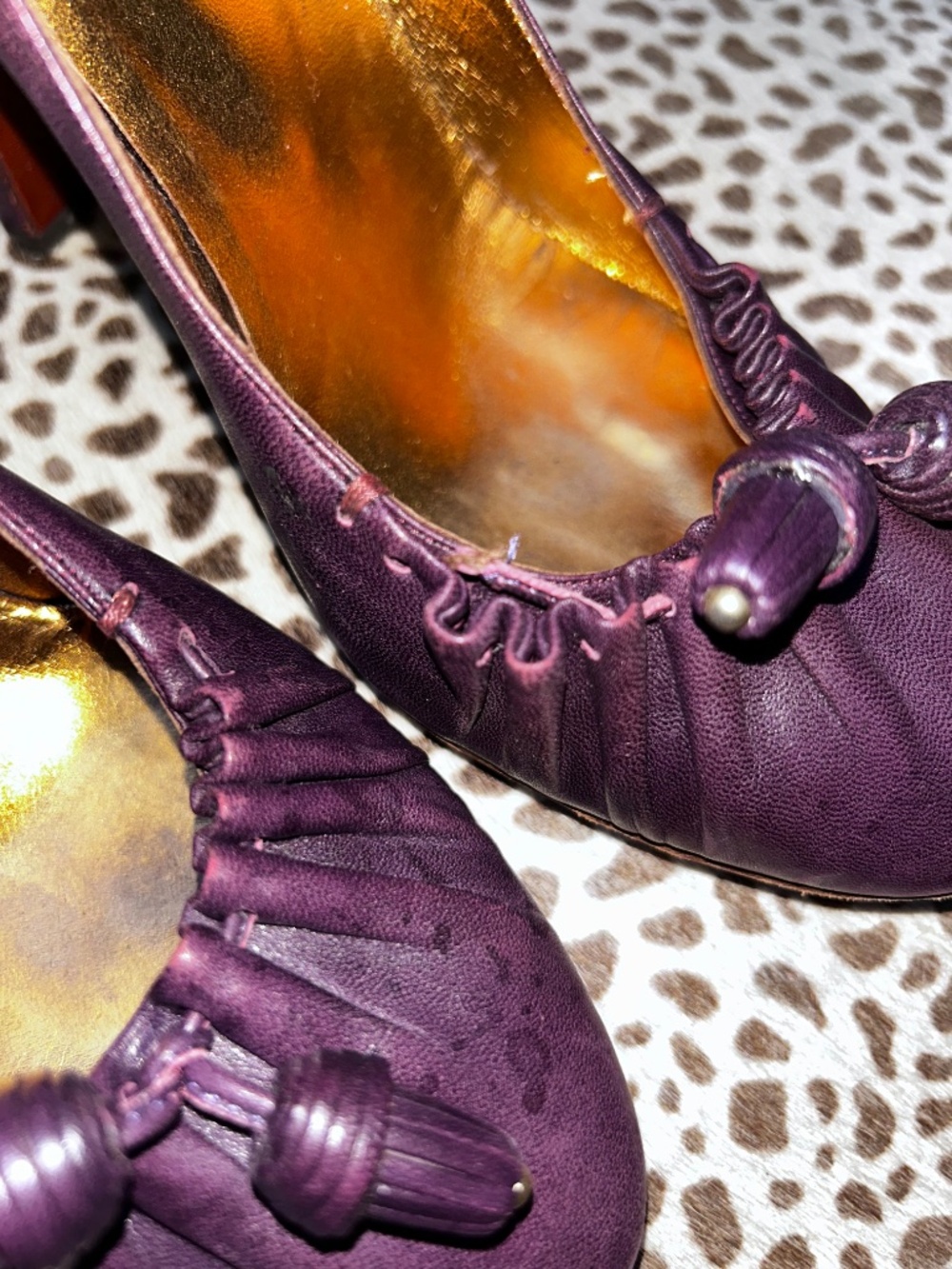 YSL Yves saint Laurent purple women's leather pump shoes 7 1/2 - Picture 4 of 6